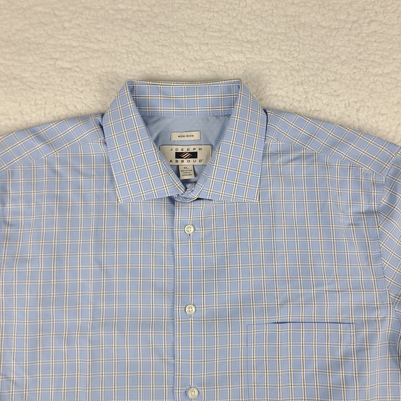 Joseph Abboud Dress Shirt Mens XL Blue Brown Check Non Iron Cotton Button Up - Picture 3 of 11